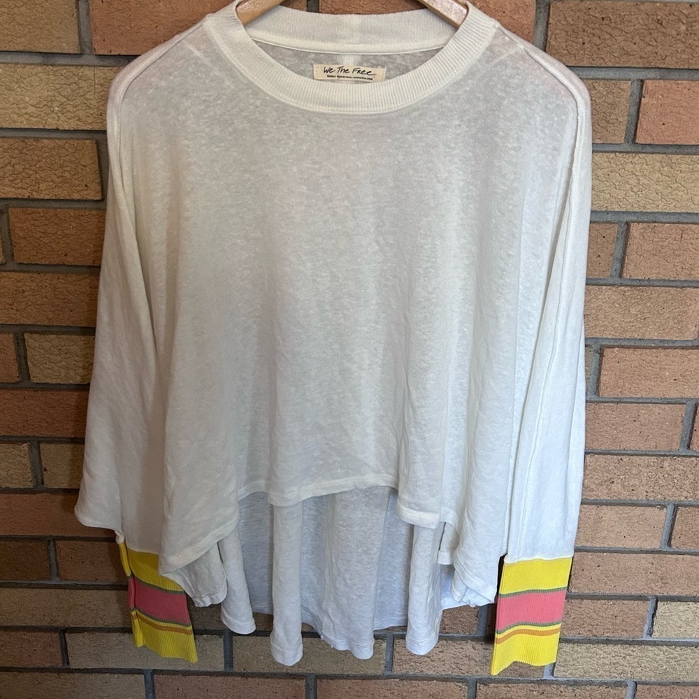 NWT We the Free White High Low Hem Stripe Statement Cuff Oversized Top Small